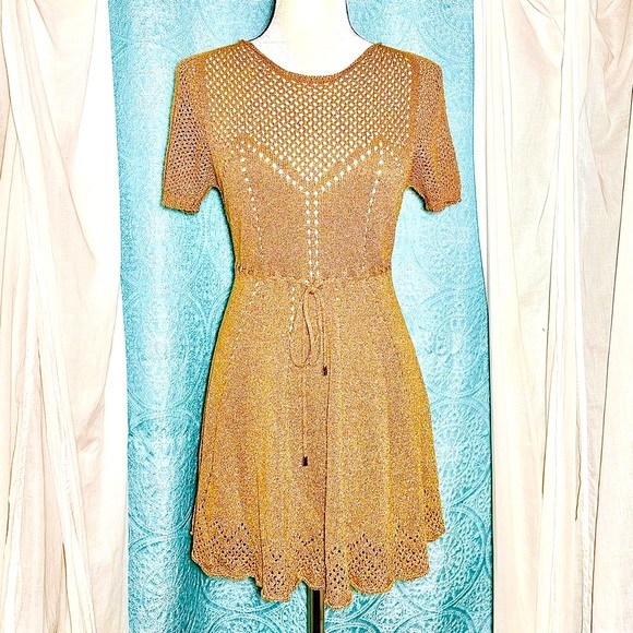 Twin-Set Dresses & Skirts - 🌺HP🌺 Twinset Gold Metallic Crochet-Knit Mini Dress